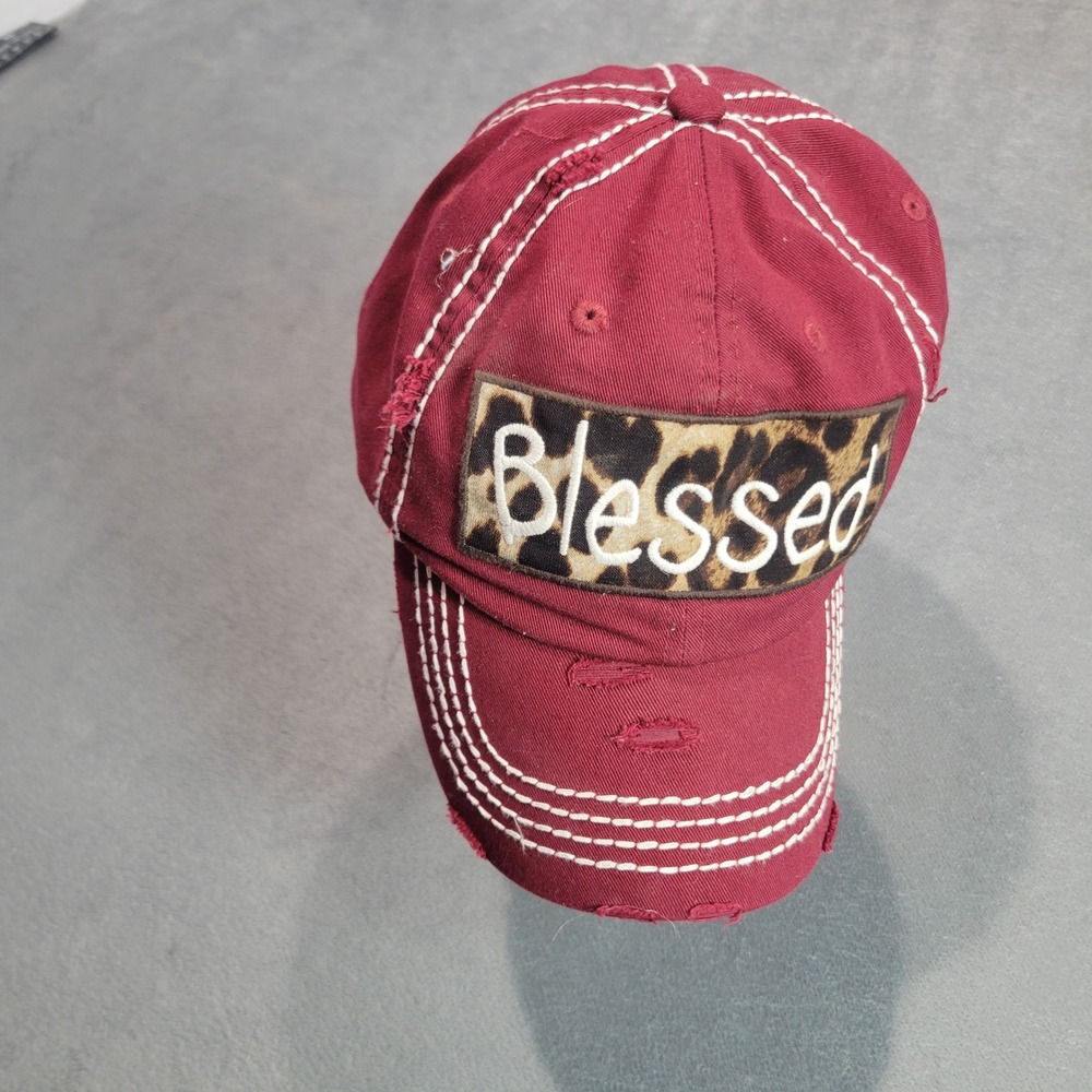 KBETHOS Baseball Cap Women OS Burgundy Blessed Leopard Distressed Vintage Heart